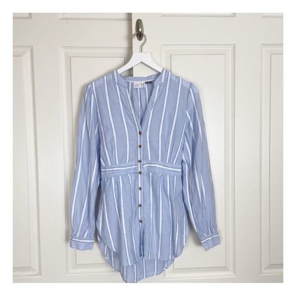 Anthropologie Building 18 Striped Button Down L/s Belted Top - Picture 2 of 10